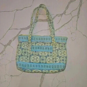 Lemon Hill Cotton Quilted Tote Bag Blue Green White